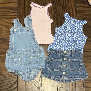 Old Navy Bundle- Denim Skirt, Two Tank Tops and Overalls